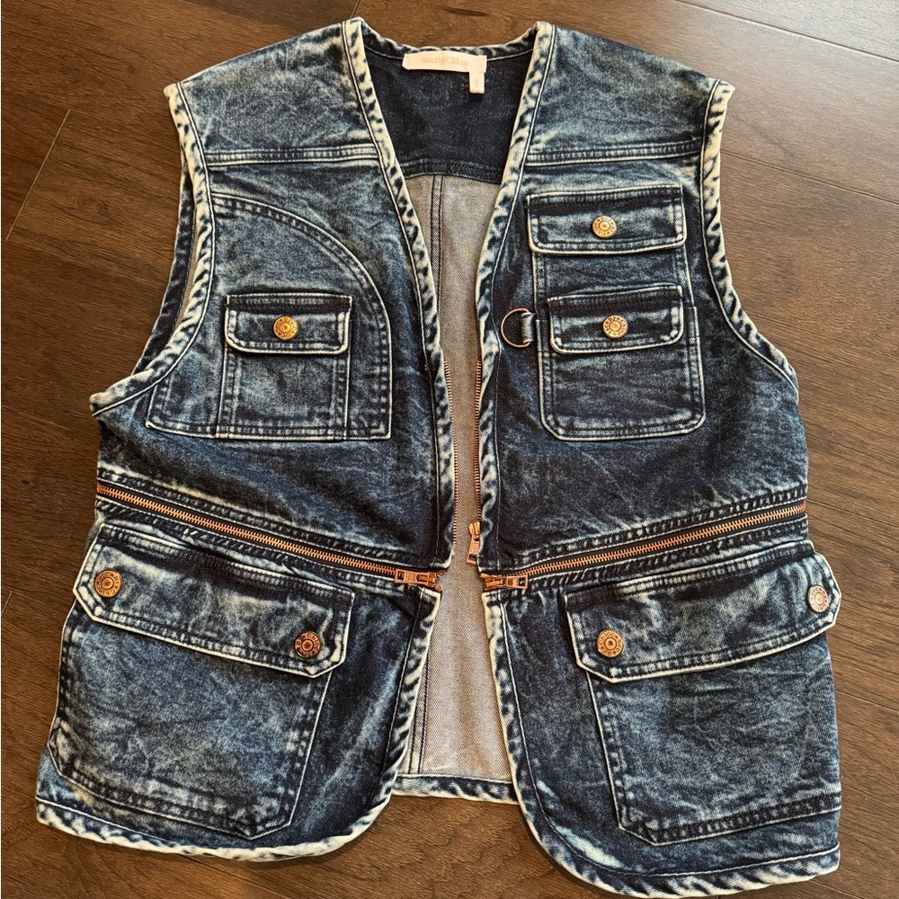See by Chloe Zip Faded Indigo Denim Vest Size 38